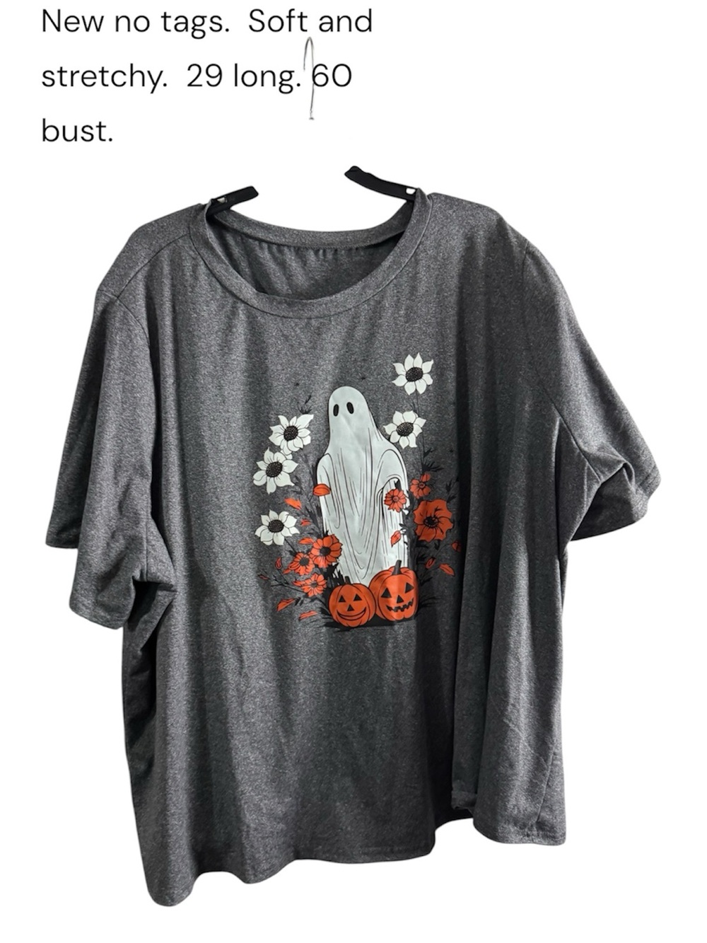 Gray Halloween Ghost Graphic Tee with Orange Pumpkins